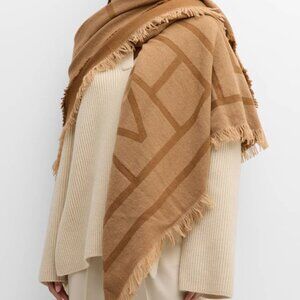 Toteme Monogram Cashmere-Blend Scarf Logo Tan Camel Brown Oversized NWT $450